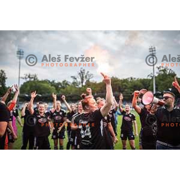 celebrating after winning Women’s First League football match between ZNK Mura Nona and ZNK Olimpija in Fazanerija, Murska Sobota, Slovenia on May 21, 2023. Photo: Jure Banfi