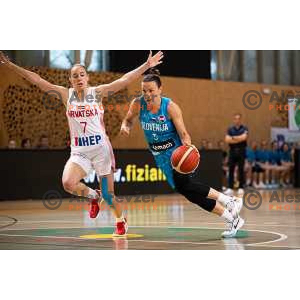 in action during a friendly basketball match on Rakete Tour between Slovenia and Croatia in Podcetrtek, Slovenia on May 23, 2023