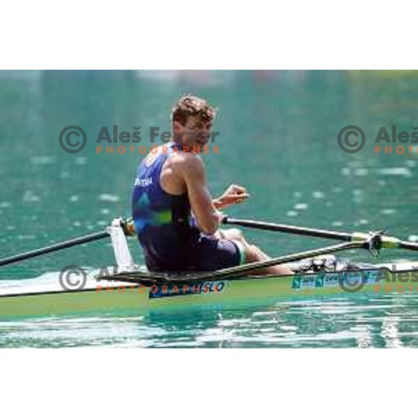 Filip-Matej Pfeifer (SLO) competes in qualification heat of Men\'s Single Sculls at European Rowing Championships 2023, Bled, Slovenia on May 25, 2023 