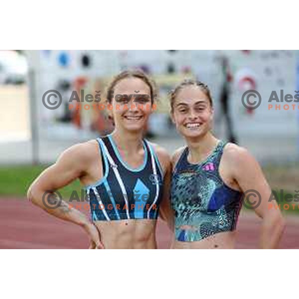 Nika Glojnaric, winner of Women\'s 100 meters Hurdles and Milica Emini runner-up at International Track and Field Meeting in Slovenska Bistrica, Slovenia on May 27, 2023