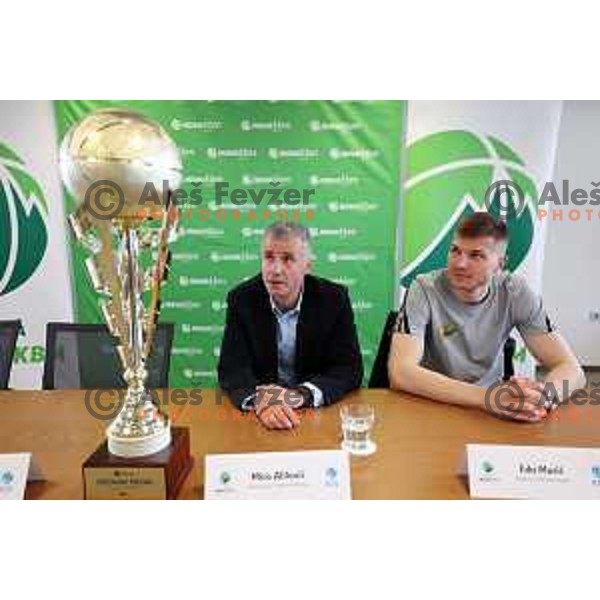 Miro Alilovic and Edo Muric at press conference before The Final of Nova KBM League between Helios Suns and Cedevita Olimpija in Ljubljana, Slovenia on May 31, 2023