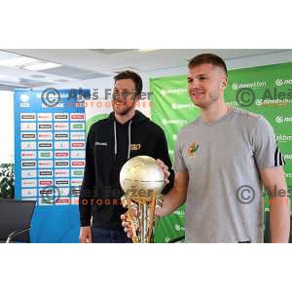 Blaz Mahkovic and Edo Muric at press conference before The Final of Nova KBM League between Helios Suns and Cedevita Olimpija in Ljubljana, Slovenia on May 31, 2023