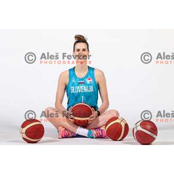 Eva Lisec of Slovenia Women\'s Basketball team during official photo shooting prior Women\'s Eurobasket 2023 in Zrece, Slovenia on May 10, 2023