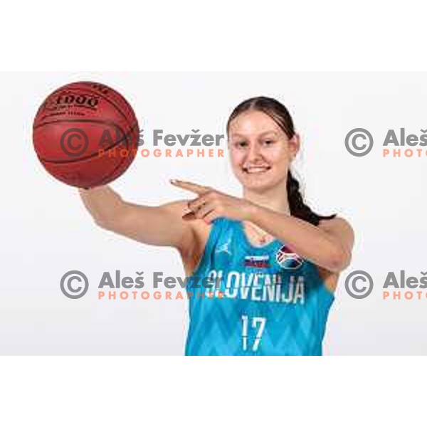 Ajsa Sivka of Slovenia Women\'s Basketball team during official photo shooting prior Women\'s Eurobasket 2023 in Zrece, Slovenia on May 10, 2023