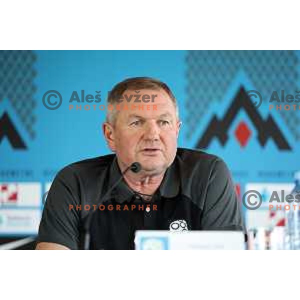 Matjaz Kek, head coach of Slovenia Football team during press conference before upcoming matches with Finland and Denmark at NNC Brdo, Slovenia on June 7, 2023