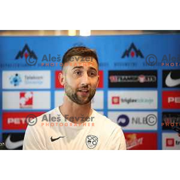 Andraz Sporar of Slovenia Football team during press conference before upcoming matches with Finland and Denmark at NNC Brdo, Slovenia on June 7, 2023