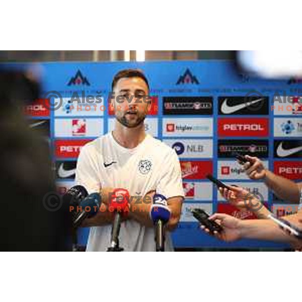 Andraz Sporar of Slovenia Football team during press conference before upcoming matches with Finland and Denmark at NNC Brdo, Slovenia on June 7, 2023