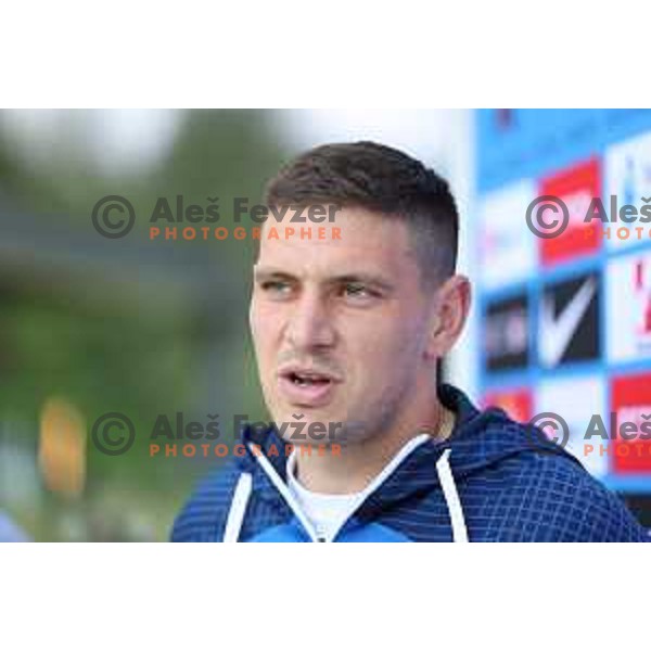 Erik Janza of Slovenia Football team during press conference before upcoming matches with Finland and Denmark at NNC Brdo, Slovenia on June 7, 2023