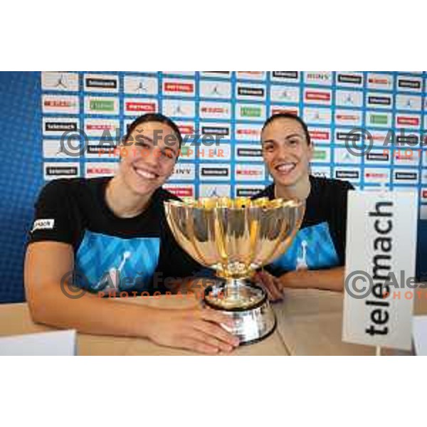 Tina Jakovina and Teja Oblak during Slovenia Women\'s Basketball team press conference before start of Women\'s Eurobasket 2023 in Ljubljana, Slovenia on June 12, 2023