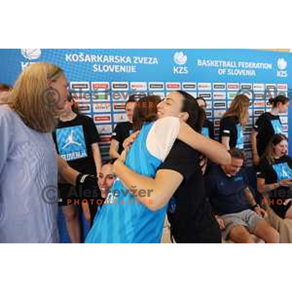 Rankica Sarenac and Tina Jakovina during Slovenia Women\'s Basketball team press conference before start of Women\'s Eurobasket 2023 in Ljubljana, Slovenia on June 12, 2023