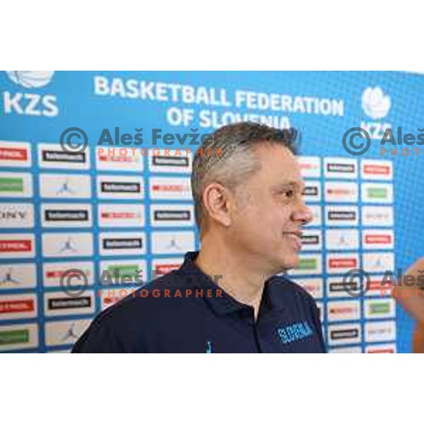 Georgios Dikaioulakos, head coach of Slovenia Women\'s Basketball team during press conference in Ljubljana, Slovenia on June 12, 2023