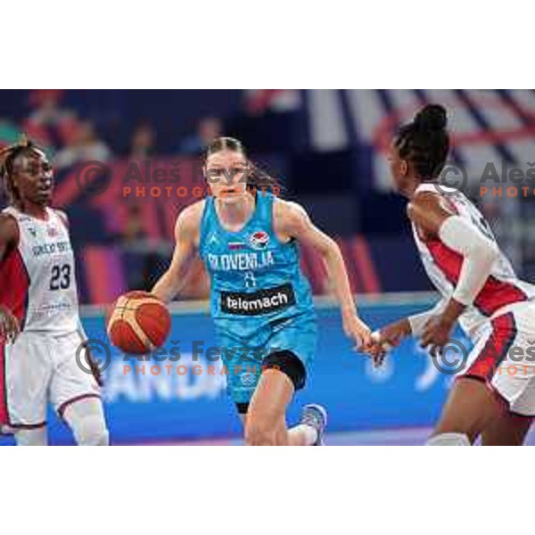 Ajsa Sivka in action during the Women’s Eurobasket 2023 Preliminary round match between Great Britain and Slovenia in Ljubljana, Slovenia on June 15, 2023