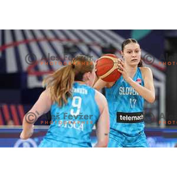 Ajsa Sivka in action during the Women’s Eurobasket 2023 Preliminary round match between Great Britain and Slovenia in Ljubljana, Slovenia on June 15, 2023