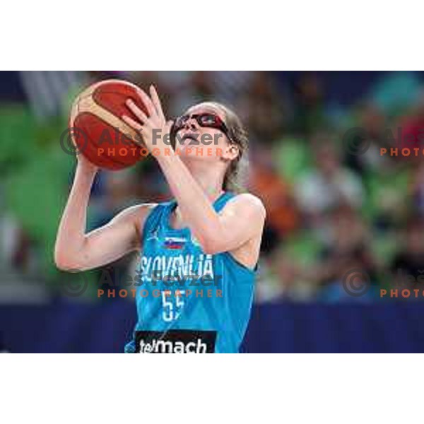 Blaza Ceh in action during the Women’s Eurobasket 2023 Preliminary round match between Great Britain and Slovenia in Ljubljana, Slovenia on June 15, 2023