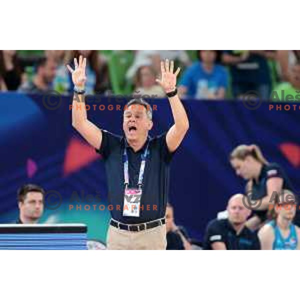 Georgios Dikaioulakos, head coach of Slovenia in action during the Women’s Eurobasket 2023 Preliminary round match between Great Britain and Slovenia in Ljubljana, Slovenia on June 15, 2023