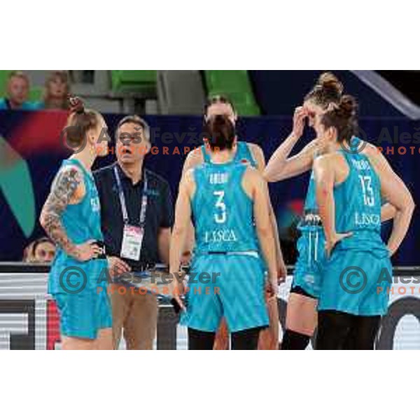 Georgios Dikaioulakos, head coach of Slovenia in action during the Women’s Eurobasket 2023 Preliminary round match between Great Britain and Slovenia in Ljubljana, Slovenia on June 15, 2023
