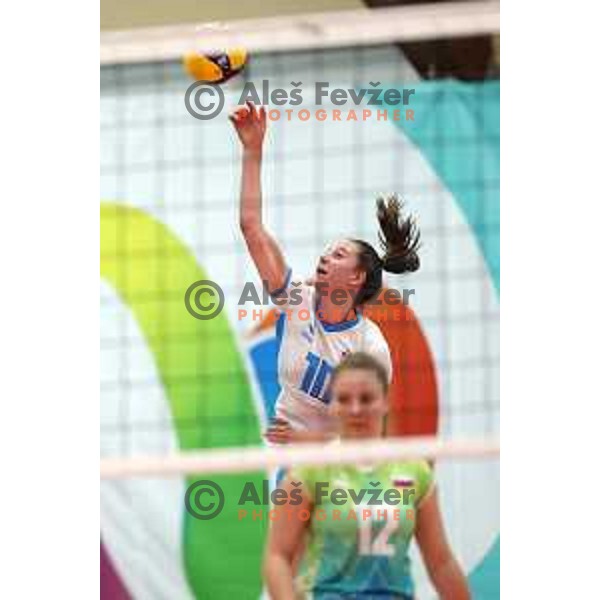 In action during Girls Volleyball tournament group stage match between Slovenia and Germany at EYOF 2023 in Maribor, Slovenia on July 24, 2023