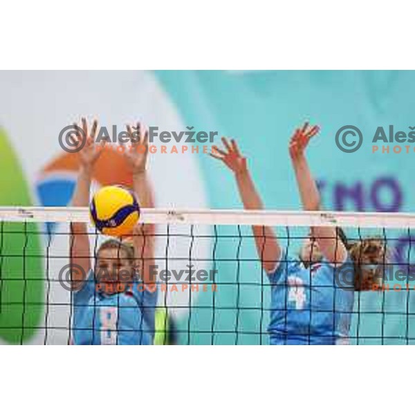 In action during Girls Volleyball tournament group stage match between Slovenia and Croatia at EYOF 2023 in Maribor, Slovenia on July 25, 2023