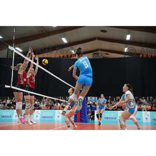 In action during Girls Volleyball tournament group stage match between Slovenia and Croatia at EYOF 2023 in Maribor, Slovenia on July 25, 2023