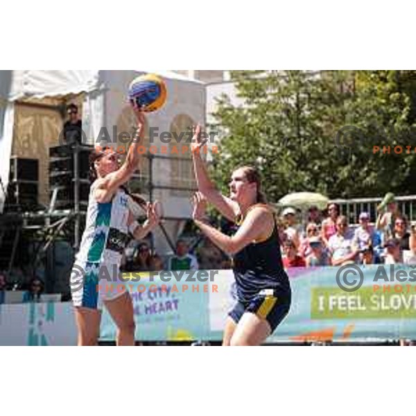 Action during quarter-final of Girls Basketball 3x3 between Slovenia and Ukraine at EYOF 2023, Maribor, Slovenia on July 28, 2023