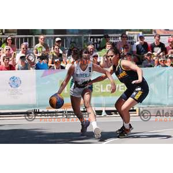 Action during quarter-final of Girls Basketball 3x3 between Slovenia and Ukraine at EYOF 2023, Maribor, Slovenia on July 28, 2023