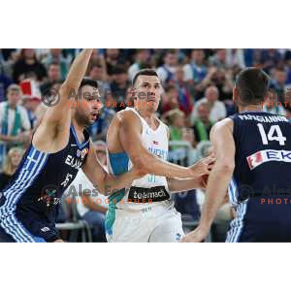 Kostas Papanikolaou and Vlatko Cancar in action during Telemach friendly match in preparation for World Cup 2023 between Slovenia and Greece in Ljubljana on August 2, 2023. Foto: Filip Barbalic