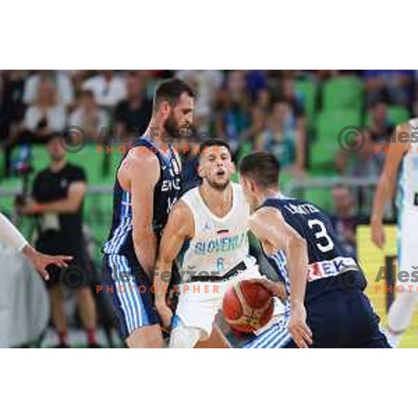 Georgios Papagiannis and Aleksej Nikolic in action during Telemach friendly match in preparation for World Cup 2023 between Slovenia and Greece in Ljubljana on August 2, 2023. Foto: Filip Barbalic