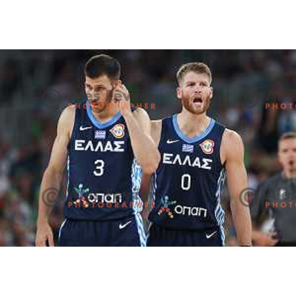 Michalis Lountzis and Thomas Walkup in action during Telemach friendly match in preparation for World Cup 2023 between Slovenia and Greece in Ljubljana on August 2, 2023. Foto: Filip Barbalic