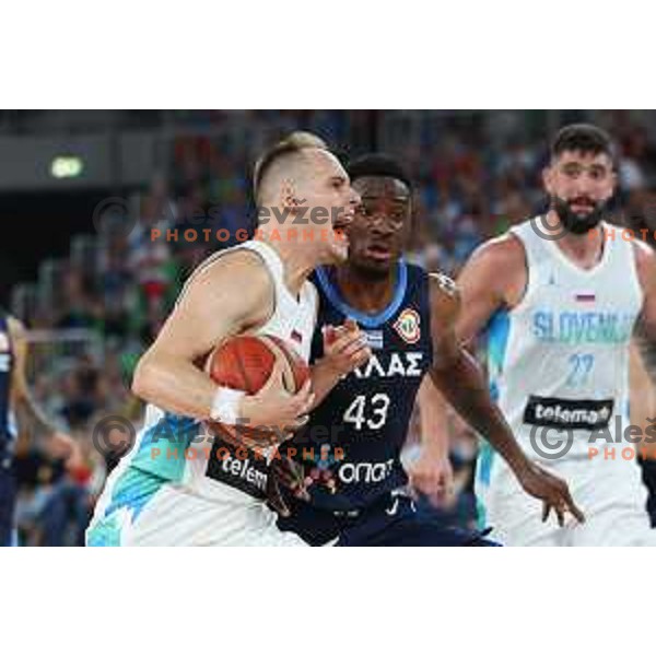 Klemen Prepelic and Thanasis Antetokounmpo in action during Telemach friendly match in preparation for World Cup 2023 between Slovenia and Greece in Ljubljana on August 2, 2023. Foto: Filip Barbalic