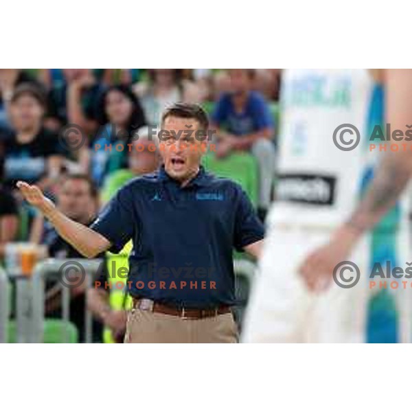 Head coach Aleksander Sekulic in action during Telemach friendly match in preparation for World Cup 2023 between Slovenia and Greece in Ljubljana on August 2, 2023