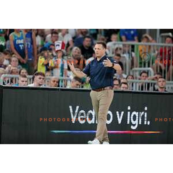 Head coach Aleksander Sekulic in action during Telemach friendly match in preparation for World Cup 2023 between Slovenia and Greece in Ljubljana on August 2, 2023