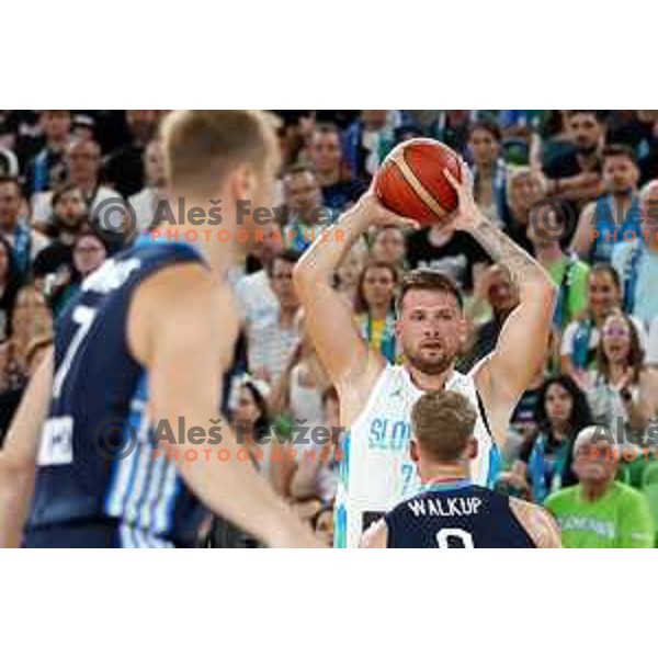 Luka Doncic in action during Telemach friendly match in preparation for World Cup 2023 between Slovenia and Greece in Ljubljana on August 2, 2023