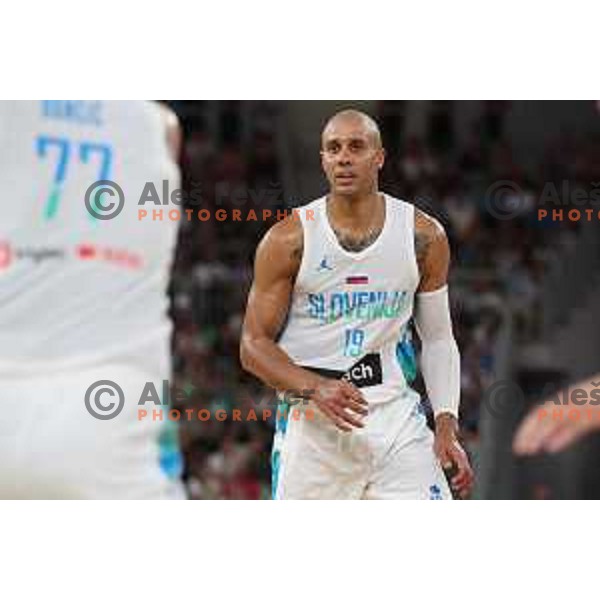 Jordan Morgan in action during Telemach friendly match in preparation for World Cup 2023 between Slovenia and Greece in Ljubljana on August 2, 2023