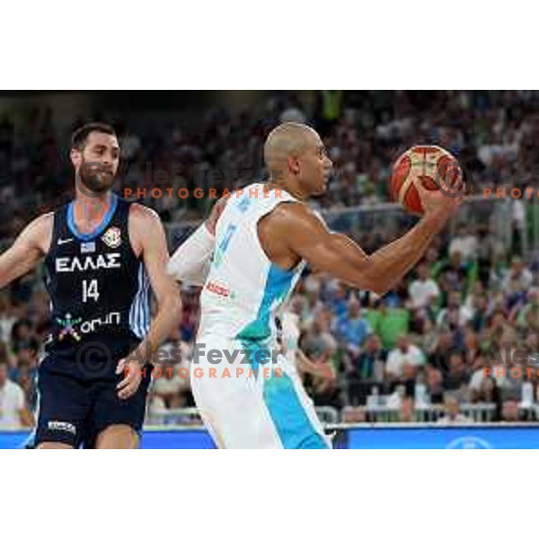 Jordan Morgan in action during Telemach friendly match in preparation for World Cup 2023 between Slovenia and Greece in Ljubljana on August 2, 2023