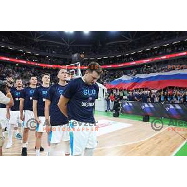 Luka Doncic in action during friendly match in preparation for World Cup 2023 between Slovenia and Montenegro in Ljubljana on August 8, 2023