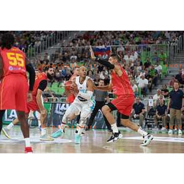 Jordan Morgan in action during friendly basketball match in preparation for World Cup 2023 between Slovenia and Montenegro in Ljubljana on August 8, 2023