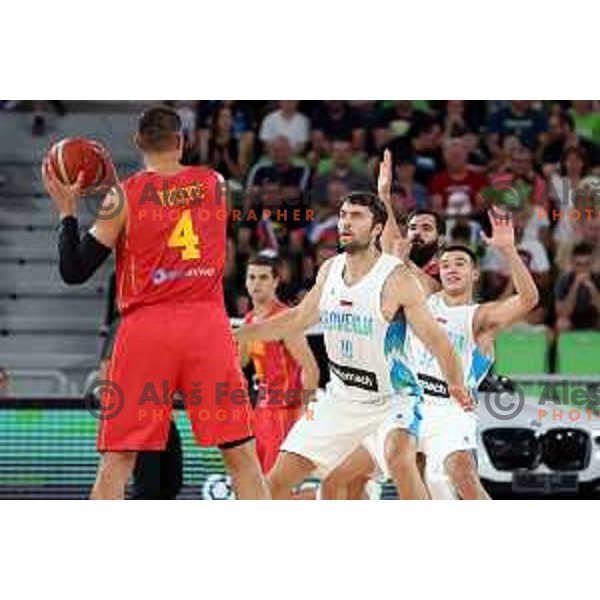Mike Tobey in action during friendly basketball match in preparation for World Cup 2023 between Slovenia and Montenegro in Ljubljana, Slovenia on August 8, 2023 