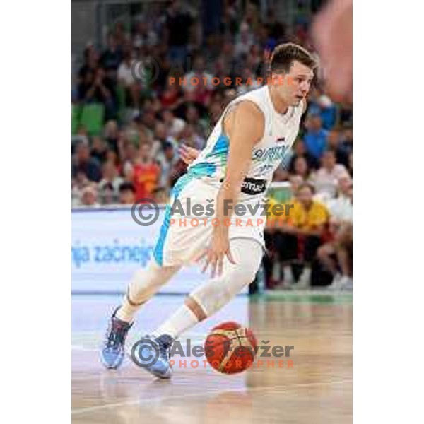 Luka Doncic in action during friendly basketball match in preparation for World Cup 2023 between Slovenia and Montenegro in Ljubljana on August 8, 2023