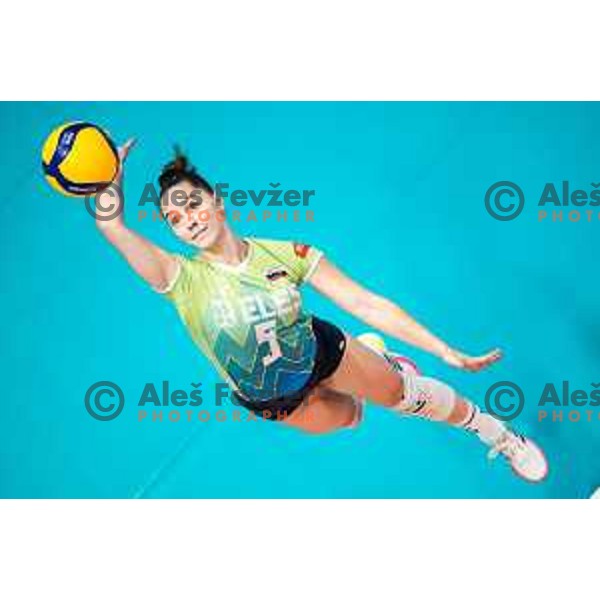 Lorena Lorber Fijok in action during women’s friendly volleyball match between Slovenia and Azerbaijan in Dvorana Tabor, Maribor, Slovenia on August 10, 2023. Photo: Jure Banfi