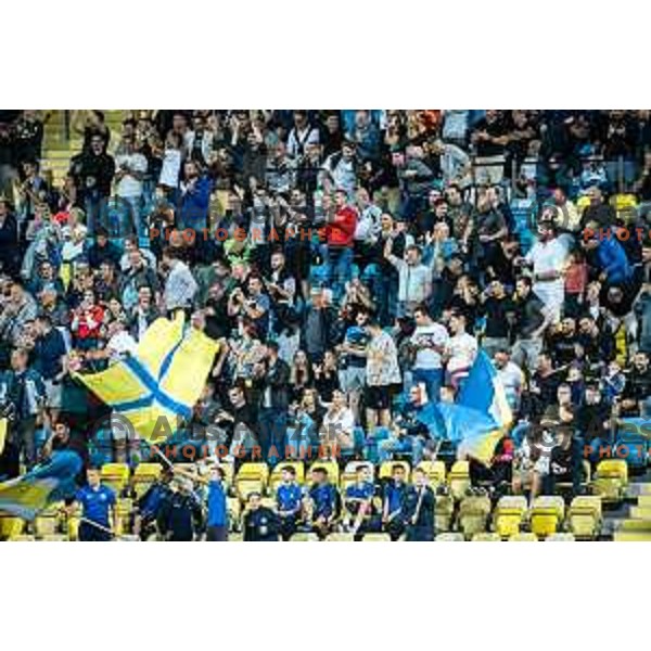 Celje supporters celebrating during UEFA Europa Conference League qualifications football match between Celje and Maccabi Tel Aviv in Arena z’dezele, Celje, Slovenia on August 31, 2023. Photo: Jure Banfi
