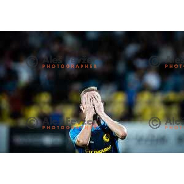 Zan Karnicnik disappointed during UEFA Europa Conference League qualifications football match between Celje and Maccabi Tel Aviv in Arena z’dezele, Celje, Slovenia on August 31, 2023. Photo: Jure Banfi
