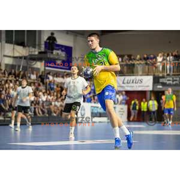 Amir Muhovic in action during handball Slovenian SuperCup match between Jerusalem Ormoz and Celje Pivovarna Lasko in Ormoz on September 3, 2023