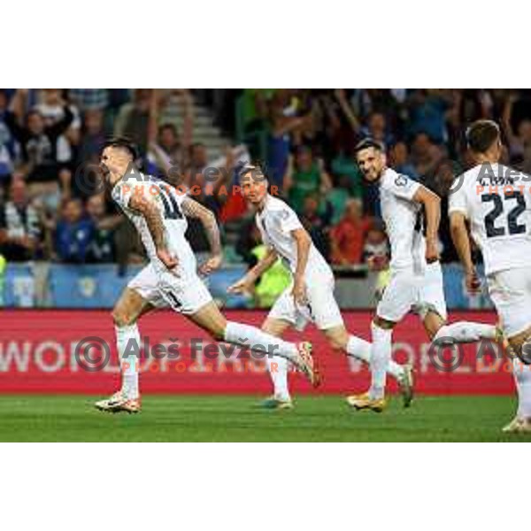 Benjamin Sesko celebrates goal during UEFA European Championships 2024 Qualifying round football match between Slovenia and Northern Ireland at Stozice Stadium, Ljubljana, Slovenia on September 7, 2023