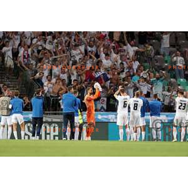 Jan Oblak and players of Slovenia salute to Slovenian fans after UEFA European Championships 2024 Qualifying round football match between Slovenia and Northern Ireland at Stozice Stadium, Ljubljana, Slovenia on September 7, 2023