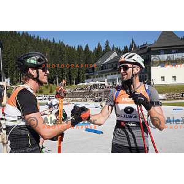 Lovro Planko and Jakov Fak at Slovenian Championship in Summer Biathlon at Pokljuka, Slovenia on September 9, 2023 