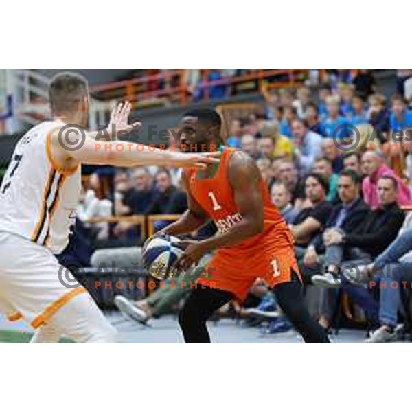 Sean Armand in action during Slovenian SuperCup basketball match between Cedevita Olimpija and Kansai Helios Domzale in Kranj, Slovenia on September 25, 2023