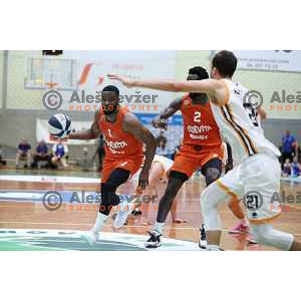 Sean Armand in action during Slovenian SuperCup basketball match between Cedevita Olimpija and Kansai Helios Domzale in Kranj, Slovenia on September 25, 2023