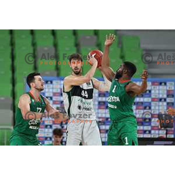 Ante Tomic in action during BKT EuroCup 2023-2024 regular season basketball match between Cedevita Olimpija (SLO) and Juventut Badalona (ESP) in Ljubljana, Slovenia on October 11, 2023 