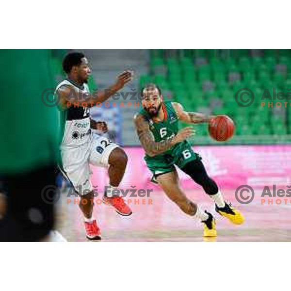 Justin Cobbs in action during BKT EuroCup 2023-2024 regular season basketball match between Cedevita Olimpija (SLO) and Juventut Badalona (ESP) in Ljubljana, Slovenia on October 11, 2023 