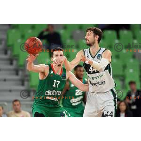 Ante Tomic in action during BKT EuroCup 2023-2024 regular season basketball match between Cedevita Olimpija (SLO) and Juventut Badalona (ESP) in Ljubljana, Slovenia on October 11, 2023 